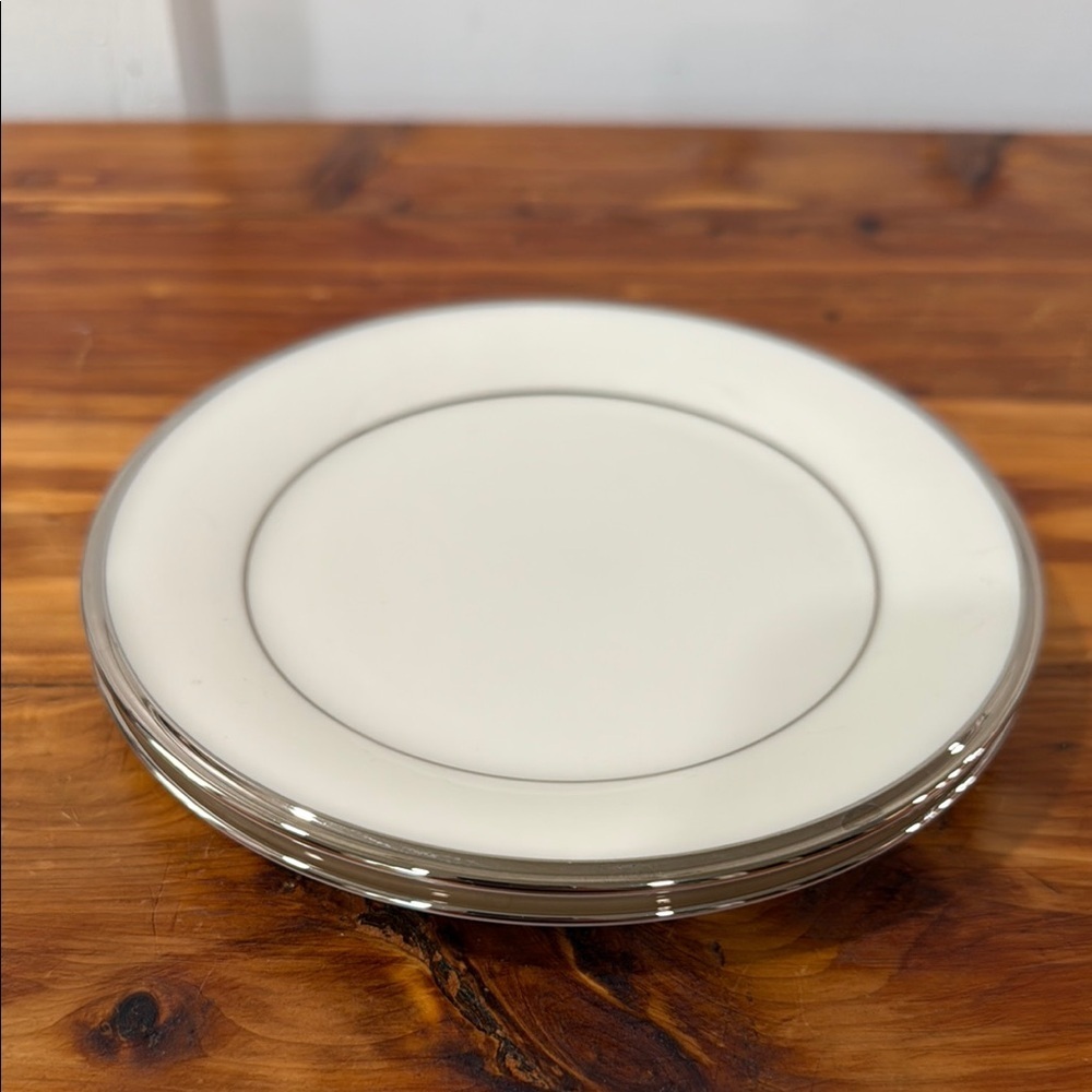 Lenox Dimension Collection Solitaire Ivory Bread Plates w/ Platinum Band x 2